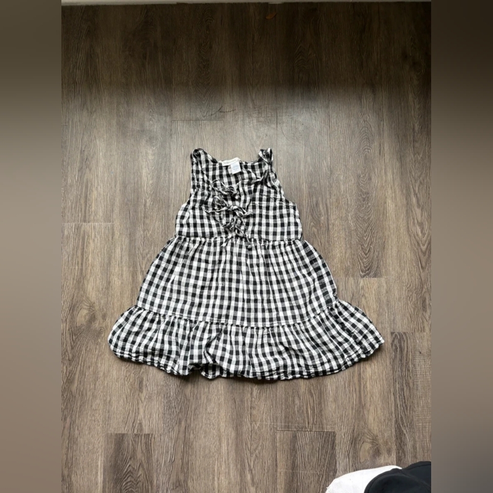 Girls Black & White Gingham Ruffle Dress